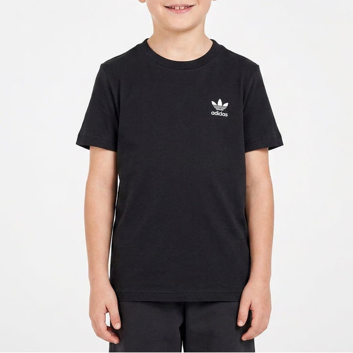Adidas Originals Kids XS Black Trefoil Logo Cotton T-Shirt New