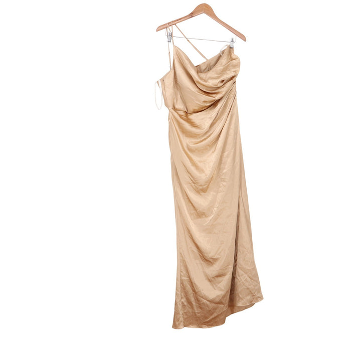 Galina Signature Gown Womens 16 Maxi Cowl Neck Champagne Gold Draped Excellent