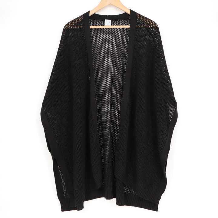 Time And Tru Cardigan Womens L/XL Black Mesh Knit Kimono Sleeve Open Front