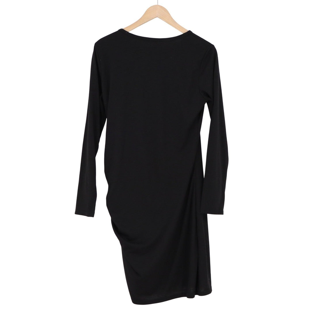 BTFBM Womens Black Long Sleeve Ruched Side Asymmetrical Mini Dress Size L