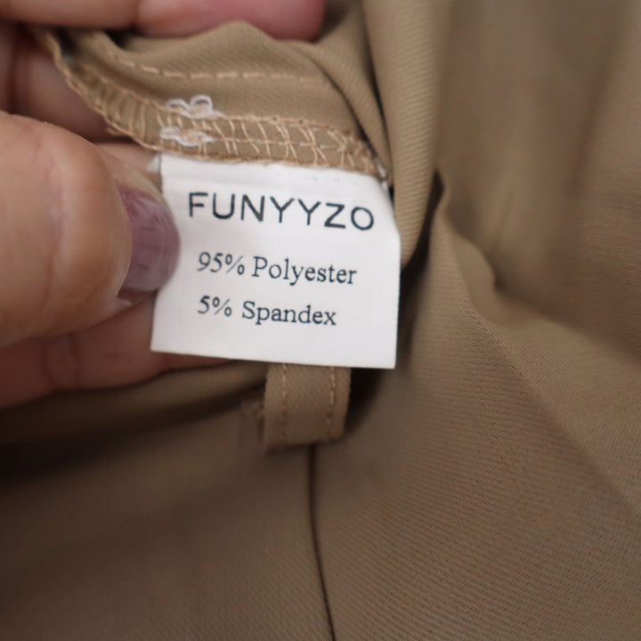 FUNYYZO Khaki Tan Wide Leg Pleated Trousers High Waist Elastic Back XL 14-16