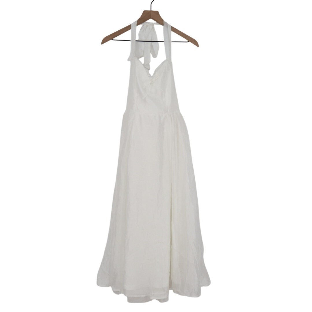 Lulus Galia Midi Dress Womens XL White Lace Lined Halter Neck Smocked Summer