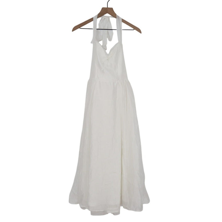 Lulus Galia Midi Dress Womens XL White Lace Lined Halter Neck Smocked Summer