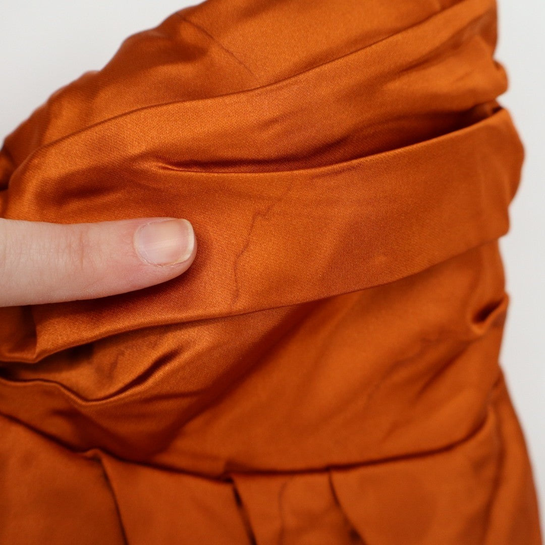 Lulus Memorable Entrance Maxi Dress Womens XS Rust Orange Satin Strapless Fitted