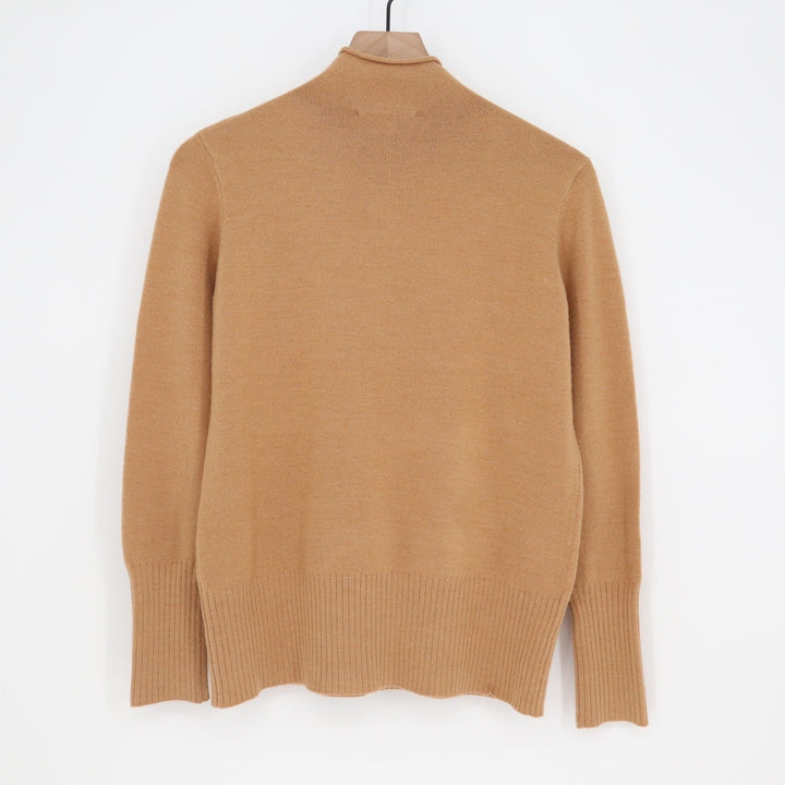 French Connection Mock Neck Sweater Camel Tan Long Sleeve Ribbed Knit L