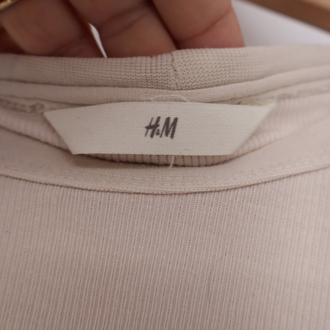 H&M Beige Ribbed Long Sleeve Crewneck Top Cotton Modal Blend Size M