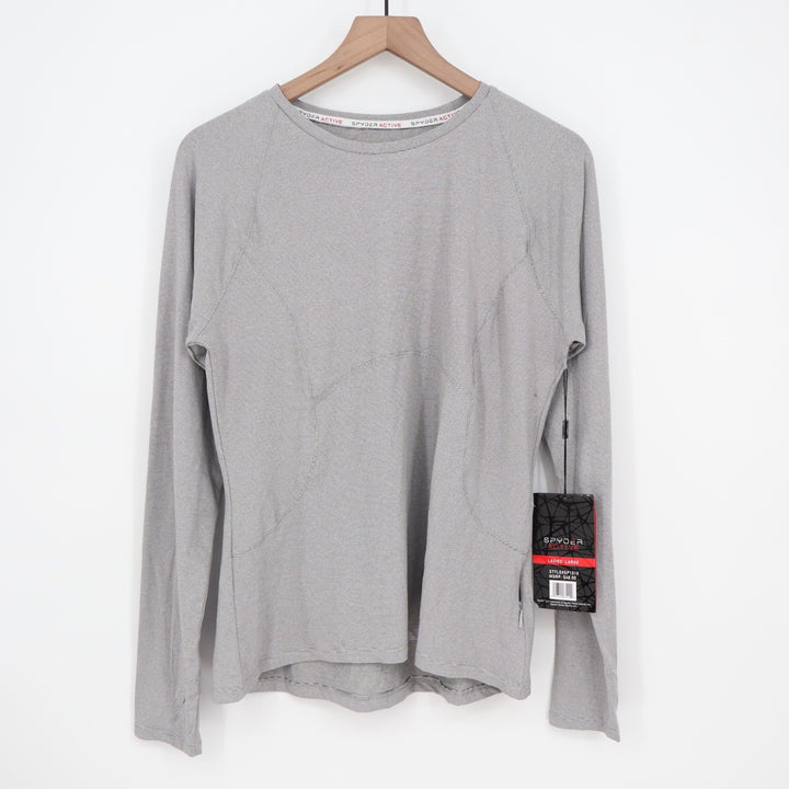 Spyder Active Womens Grey Micro Stripe Long Sleeve Performance Top Large