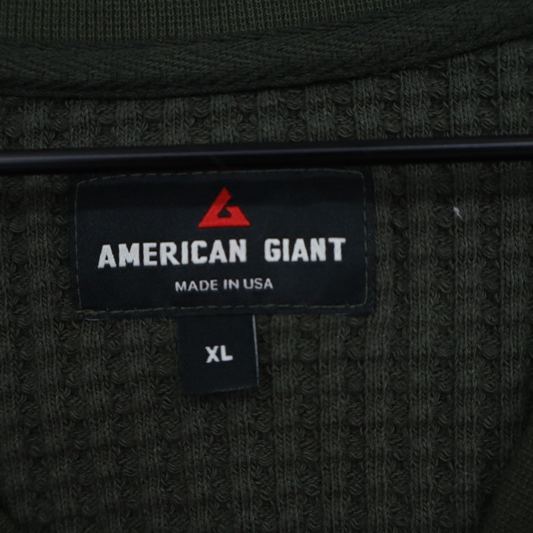 American Giant T-Shirt Mens XL Olive Green Waffle Knit Long Sleeve Crew Neck