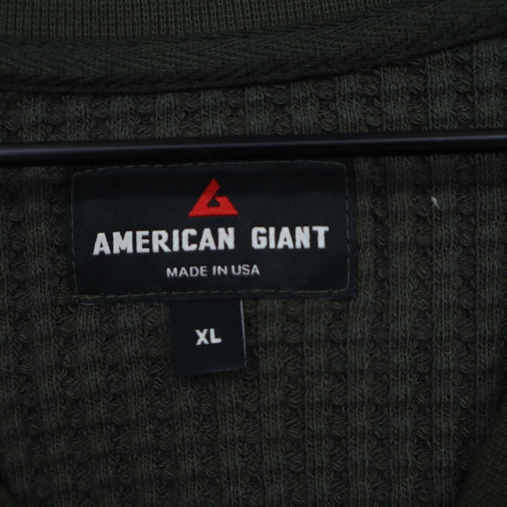 American Giant T-Shirt Mens XL Olive Green Waffle Knit Long Sleeve Crew Neck
