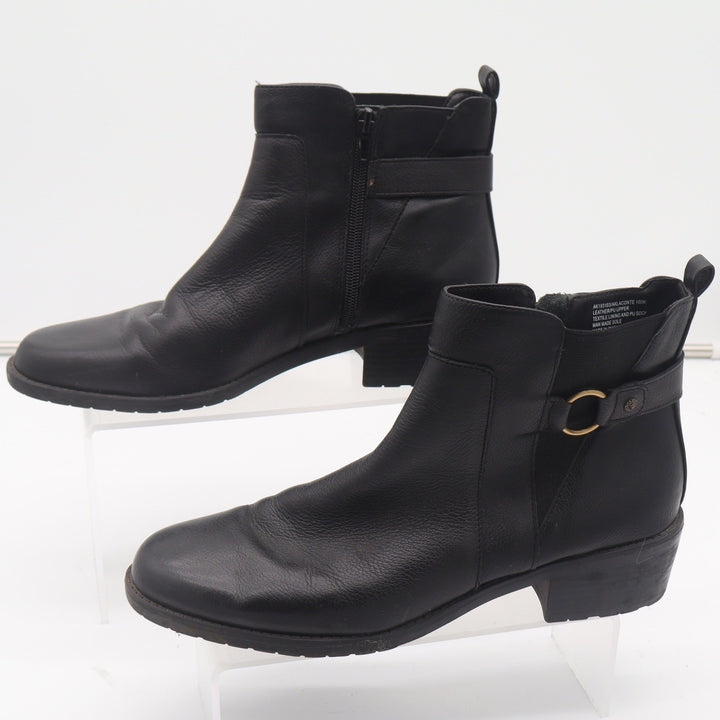 Anne Klein Aklaconte Black Leather Ankle Boots Womens 10M Block Heel