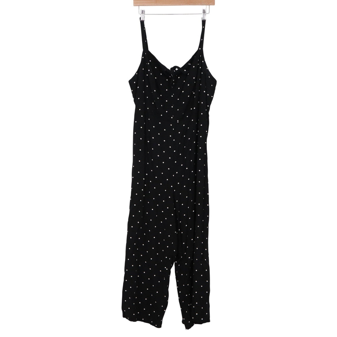 Old Navy Womens 2X Plus Black Polka Dot Wide Leg Jumpsuit Smocked Rayon