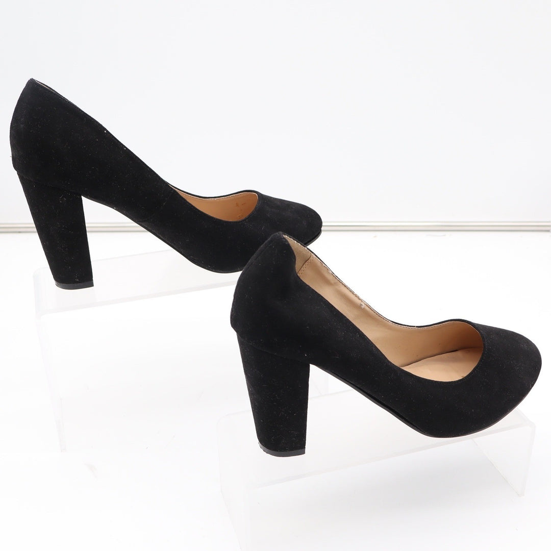 JustFab Lavinie Black Faux Suede Round Toe Block Heel Pumps Womens 8.5