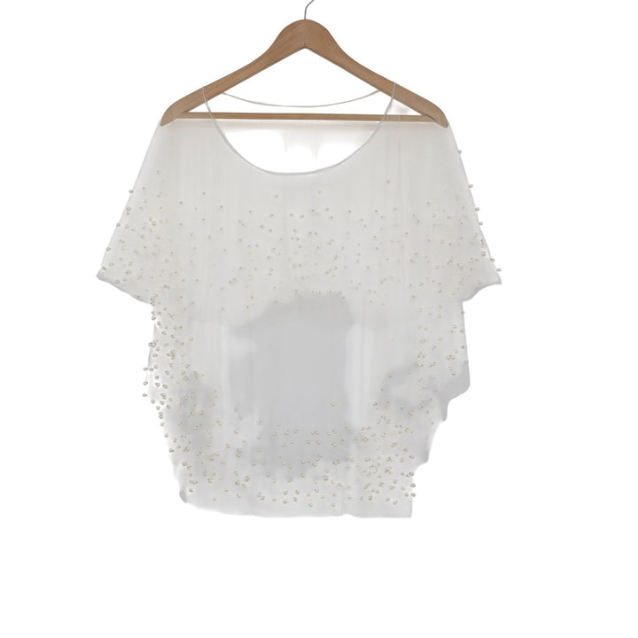 White Sheer Mesh Pearl Embellished Poncho Top Elegant Bridal Layering O/S