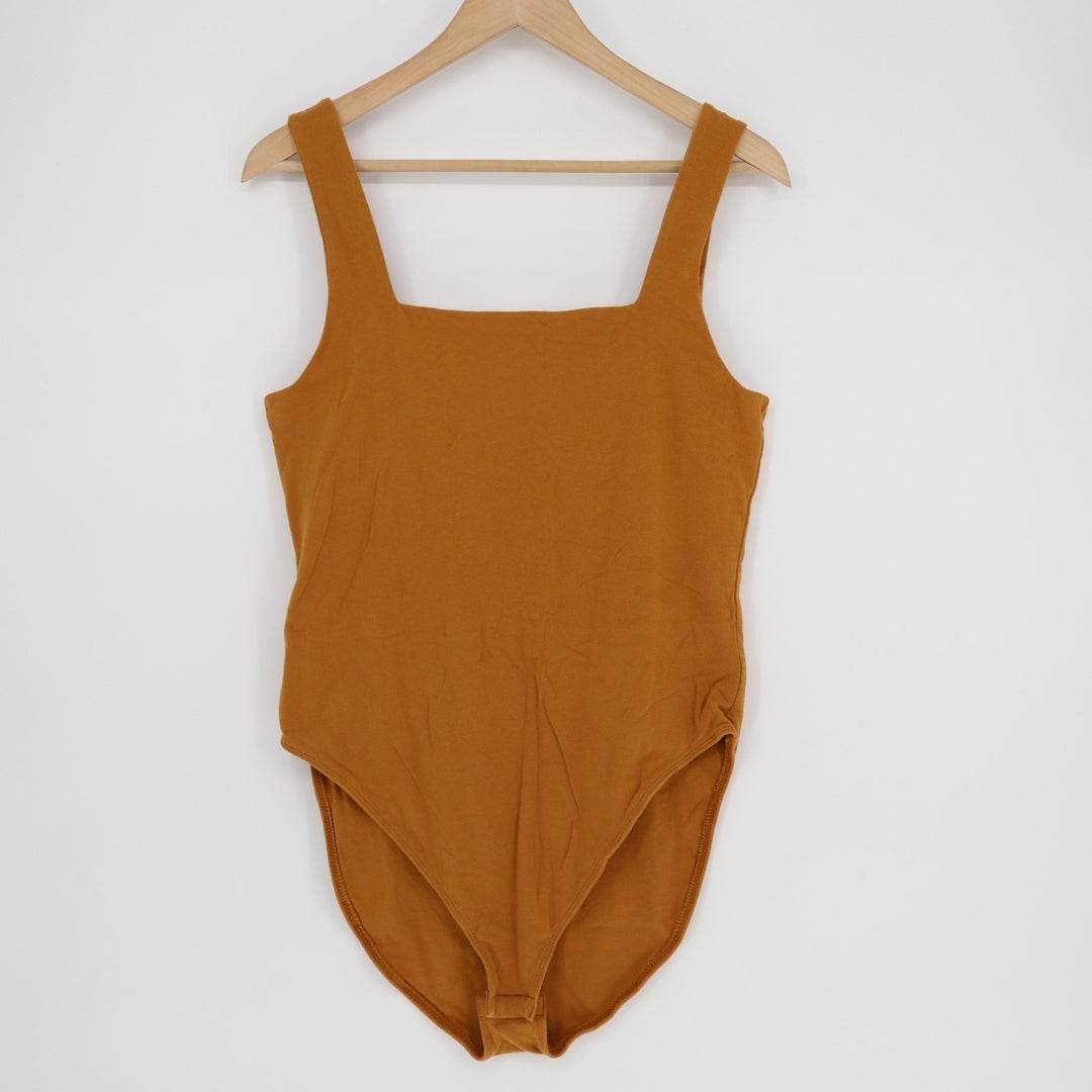 Old Navy Bodysuit One Piece Womens L Rust Stretch Knit Sleeveless Square Neck