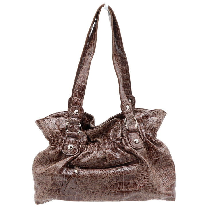 Bueno Shoulder Bag Womens Medium Brown Croc Embossed Faux Leather NEW