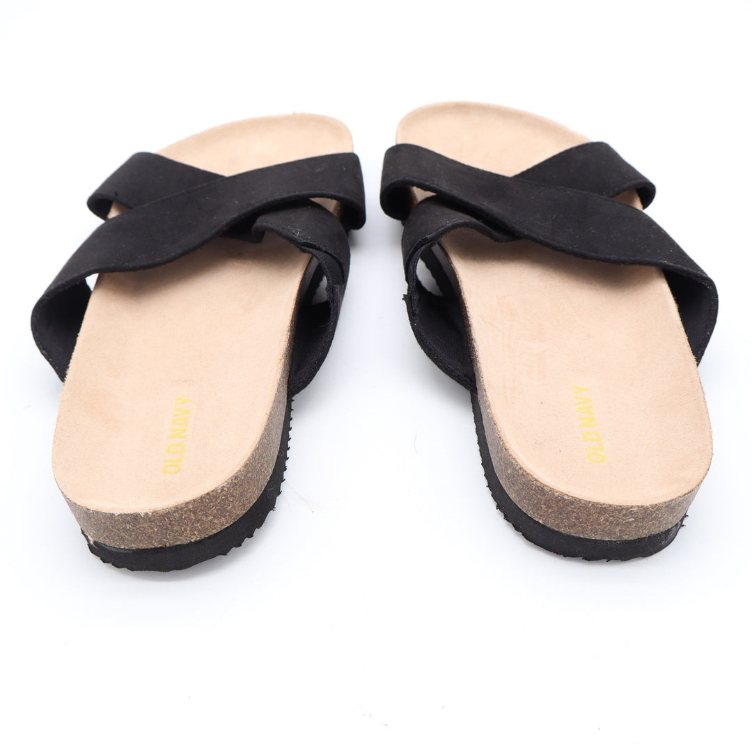 Old Navy Womens Blackjack Black Crisscross Faux Suede Cork Slide Sandals Size 8