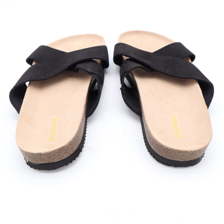 Old Navy Womens Blackjack Black Crisscross Faux Suede Cork Slide Sandals Size 8