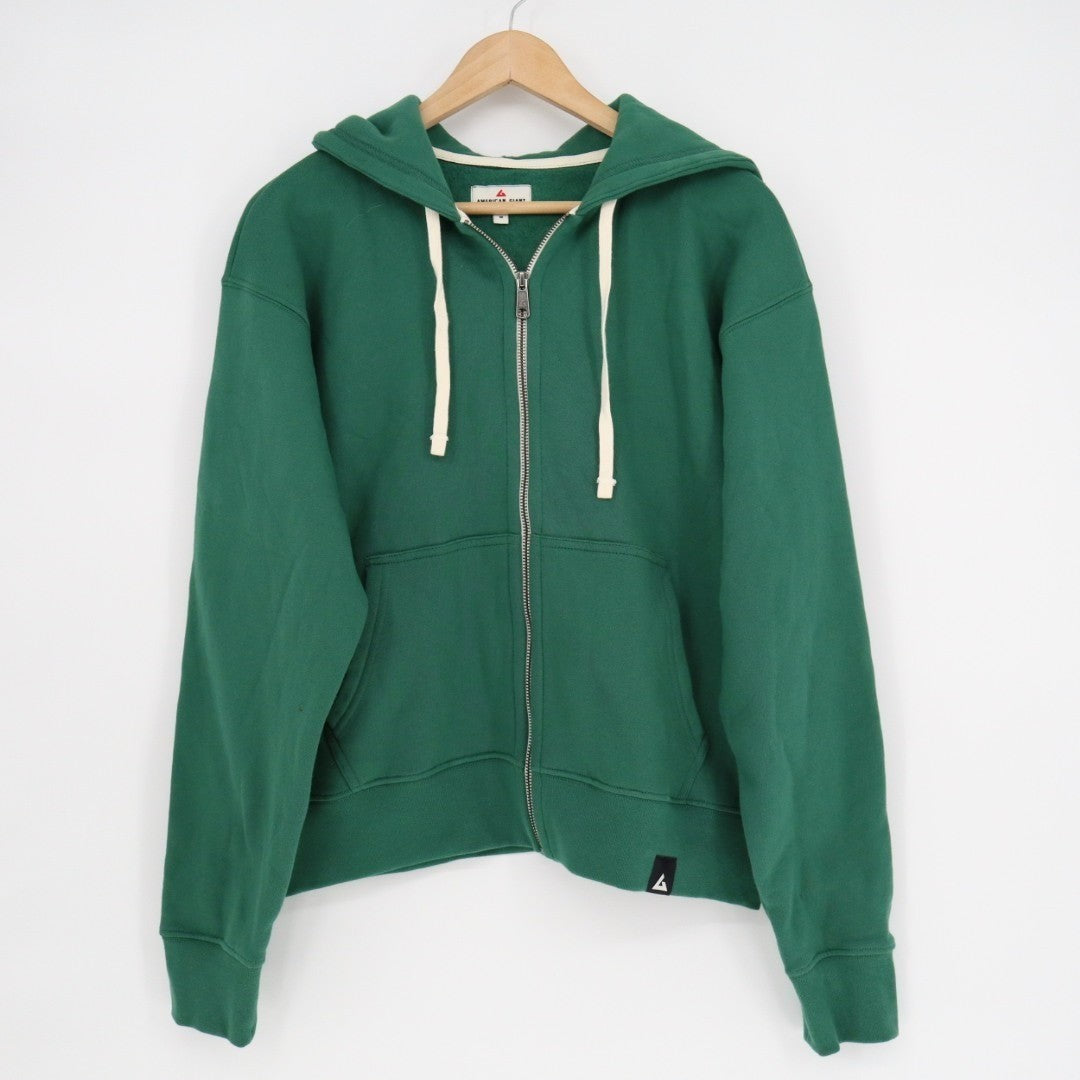 American Giant Hoodie Womens Medium Green Logo Fleece Lined Soft Cotton Full Zip