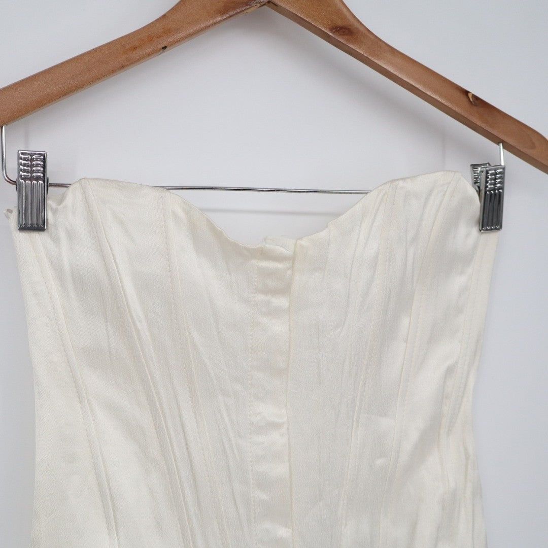 Zara Corset Top Women's Small White Satin Hook & Eye Front Off The Shoulder