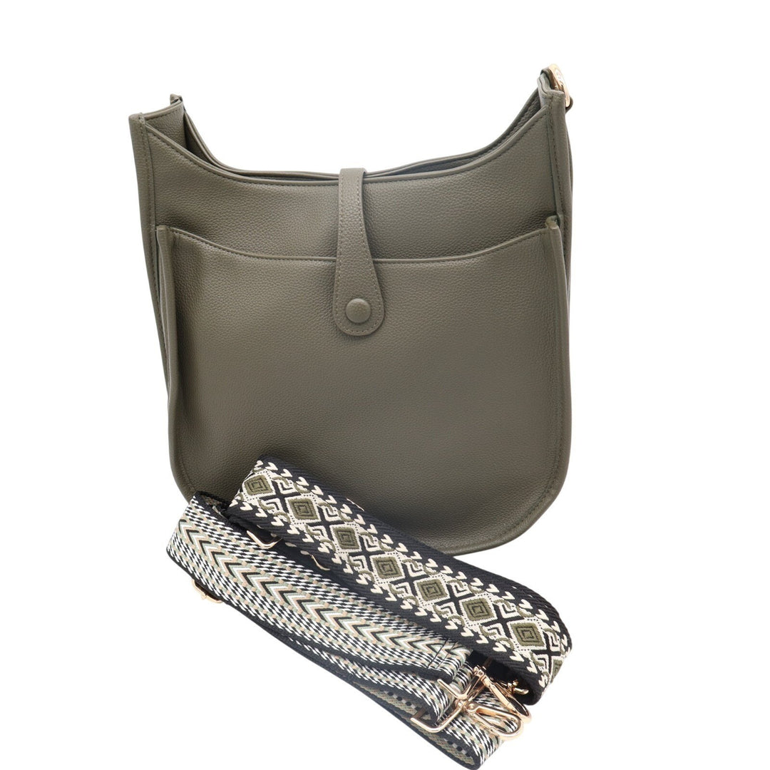Womens Handbag Olive Green Leather Detachable Adjustable Strap Crossbody Bag