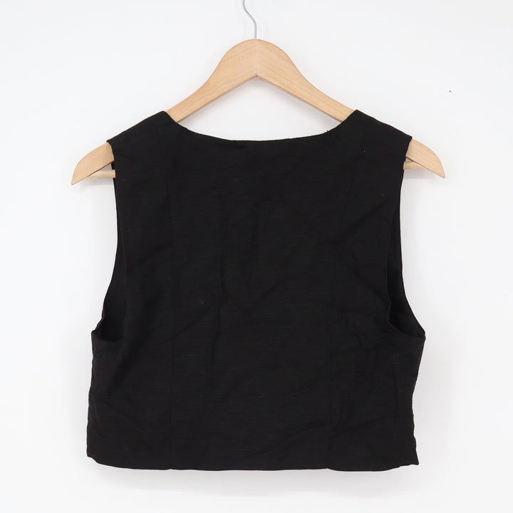 H&M Linen Vest Womens S Waistcoat Black Button-down Cropped Excellent