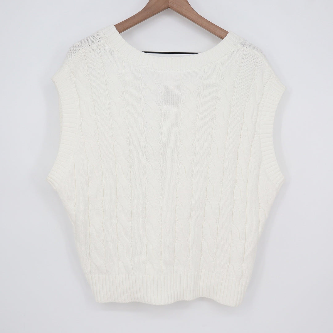 Walter Hagen Clubhouse Womens XL White Cable Knit V-Neck Sweater Vest