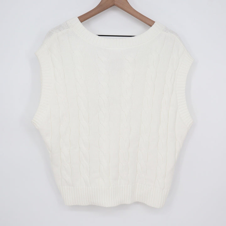 Walter Hagen Clubhouse Womens XL White Cable Knit V-Neck Sweater Vest