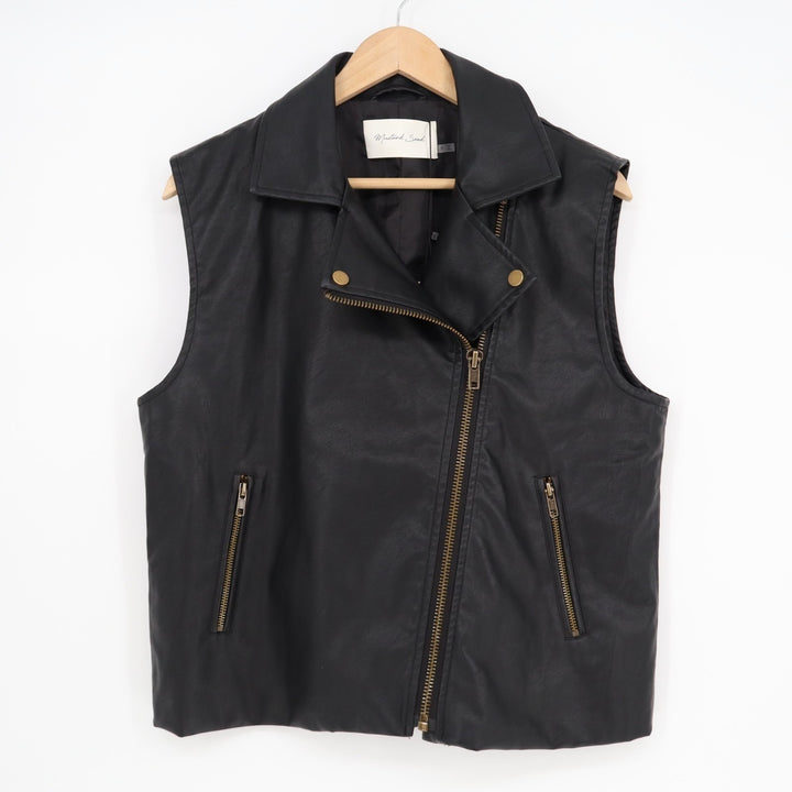 Mustard Seeds Motorcycle Vest Women Small Black Lapel Collar Asymmetrical Zipper