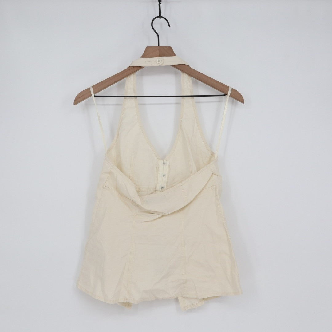 Urban Outfitters UO Sari Vest Women Small Off White Halter Neck Linen Hook & Eye
