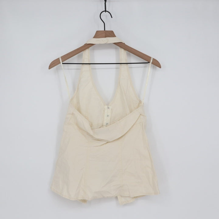 Urban Outfitters UO Sari Vest Women Small Off White Halter Neck Linen Hook & Eye