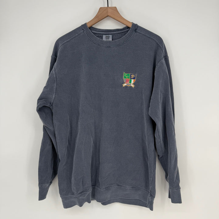 Comfort Colors Gray Embroidered Crest Sweatshirt Long Sleeve Crewneck Size L