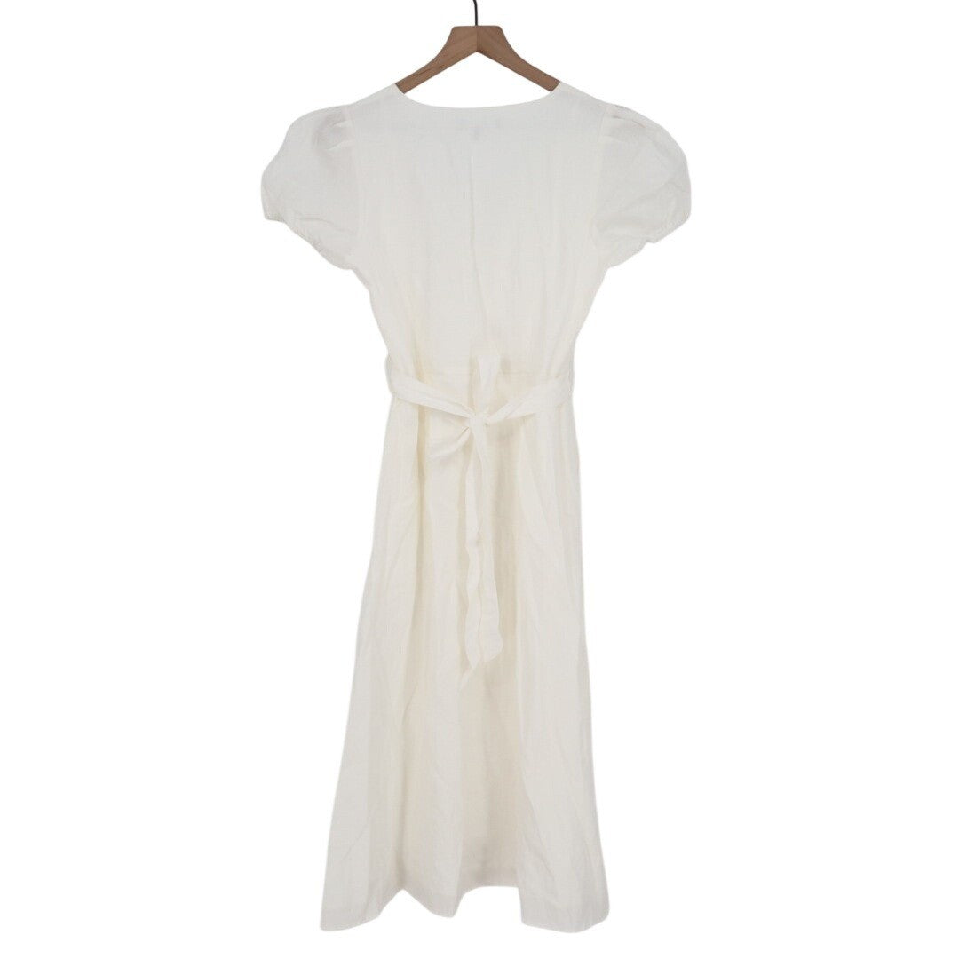 Lulus Sicily Sweetheart Midi Dress Womens Medium White Button-Front Puff Sleeve