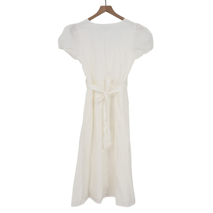 Lulus Sicily Sweetheart Midi Dress Womens Medium White Button-Front Puff Sleeve