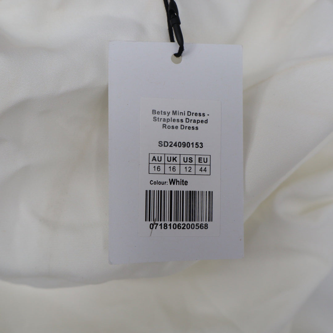 Showpo Betsy White Strapless Draped Rose Mini Dress Size 12 SD24090153