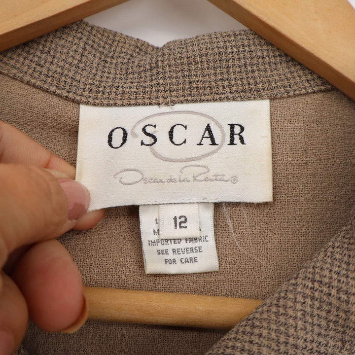 Oscar de la Renta Wool Jacket Womens 12 Tan Brown Micro Check Button Front USA