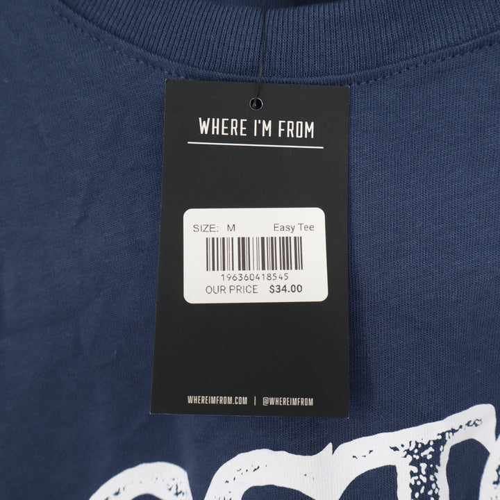 Where I'm From Boston USA Easy Tee Navy Blue Cotton Graphic T-Shirt Mens Medium