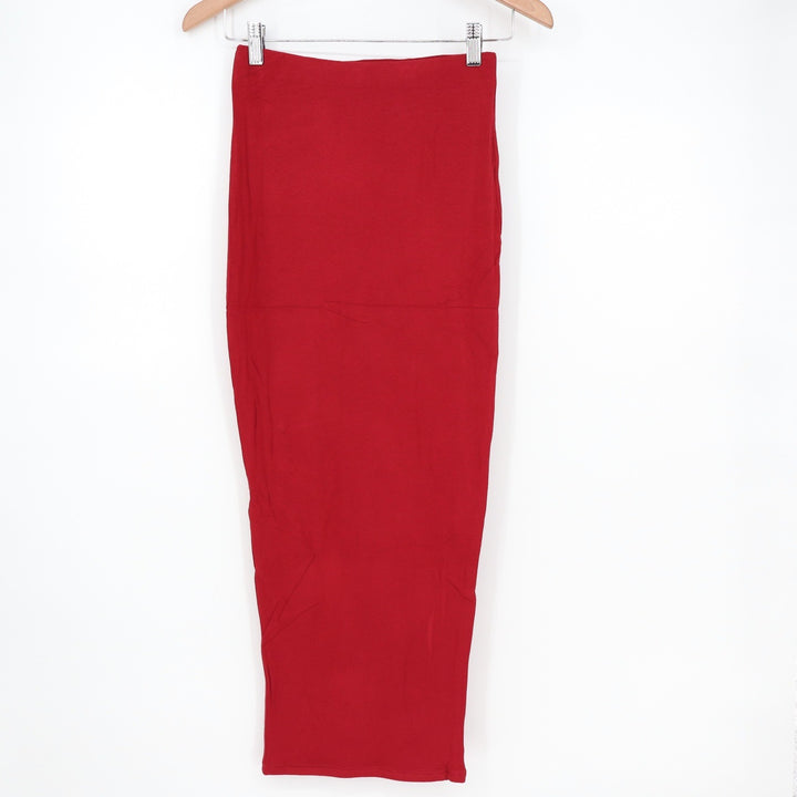 Naked Wardrobe Red Maxi Skirt High Waist Bodycon Viscose Stretch M