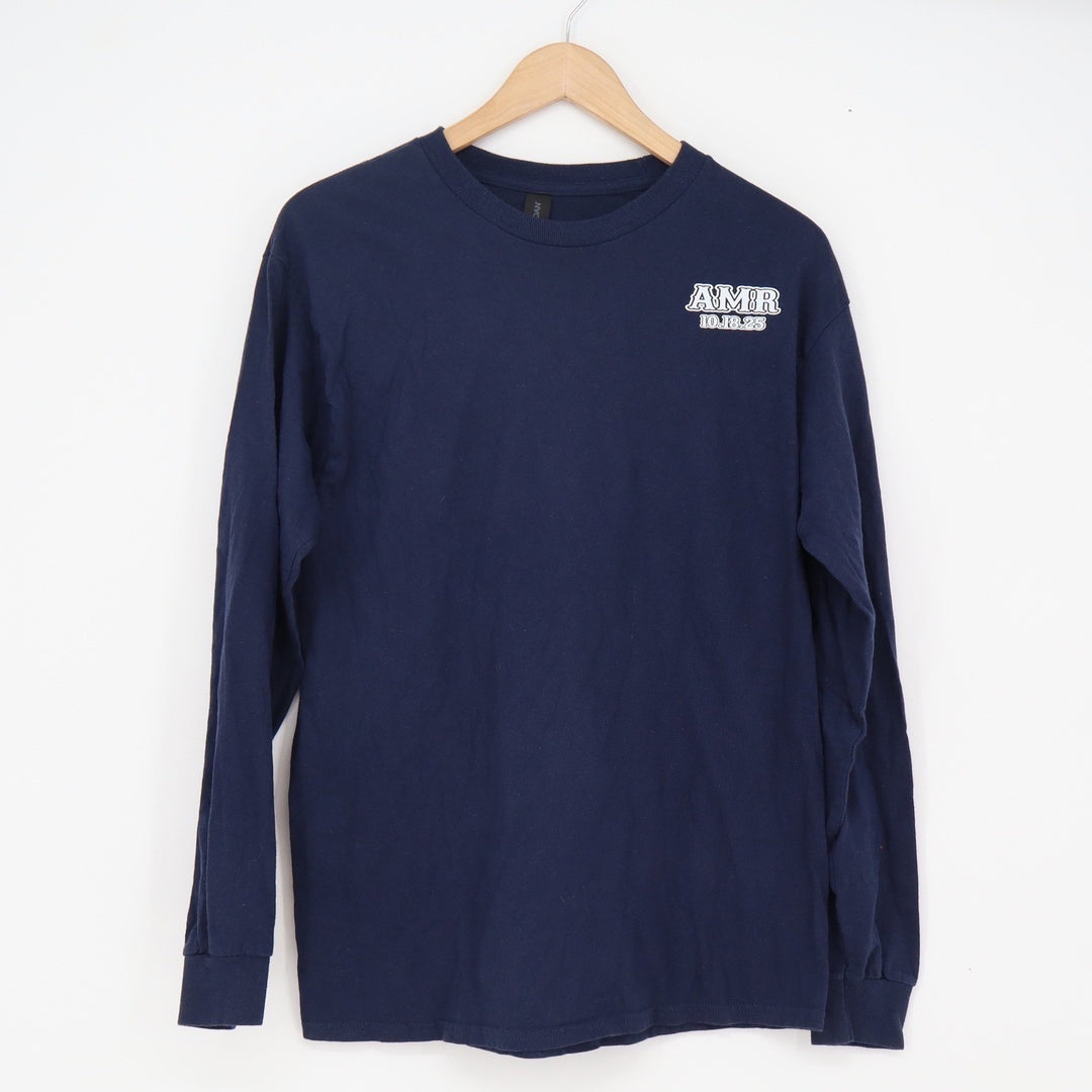 Gildan Heavy Cotton Navy Blue Long Sleeve Graphic T-Shirt Aiden Ship Mens Medium