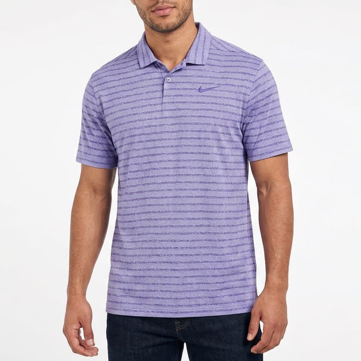 Nike Dri-Fit Polo Shirt Mens 2XL Purple Striped Stretch Short Sleeve Pullover
