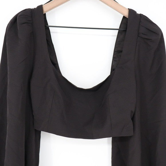 Naked Wardrobe The Statement Black Lantern Sleeve Crop Top M