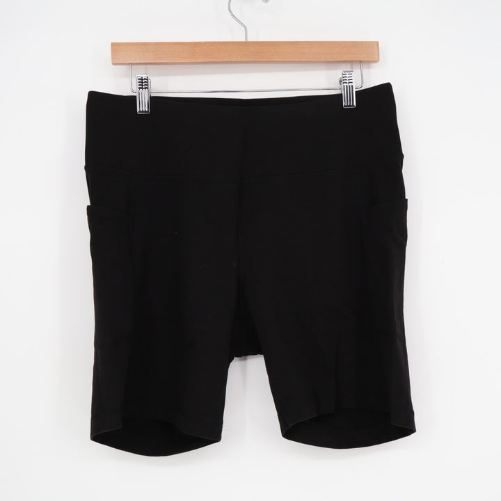 Stretchtherules Biker Shorts Womens Large Black Stretch Side Pockets Activewear