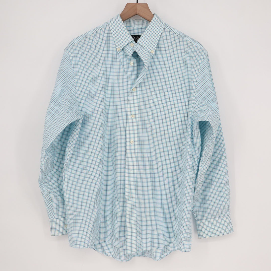 Jos. A. Bank Traveler's Collection Shirt Mens M Blue Gingham Check Button Down