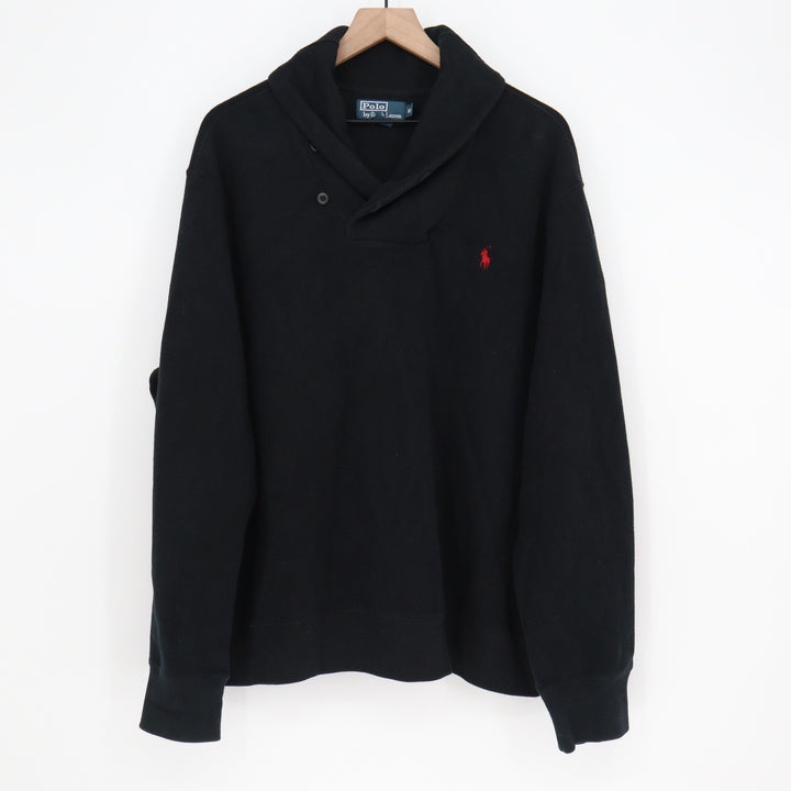 Polo Ralph Lauren Mens XXL Black Shawl Collar Button Sweatshirt Red Pony Logo