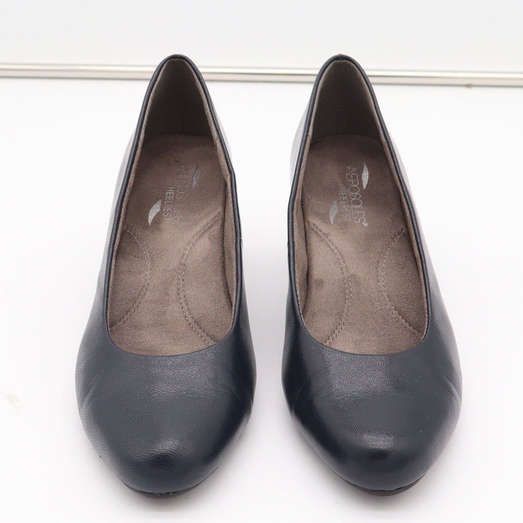 Aerosoles Shore Thing Navy Leather Pumps Heels Heel Rest Size 8M