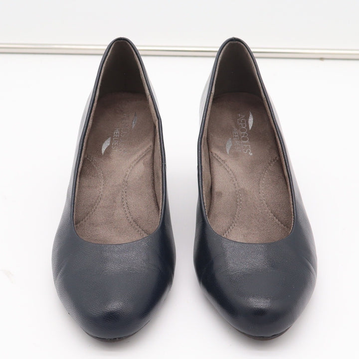 Aerosoles Shore Thing Navy Leather Pumps Heels Heel Rest Size 8M