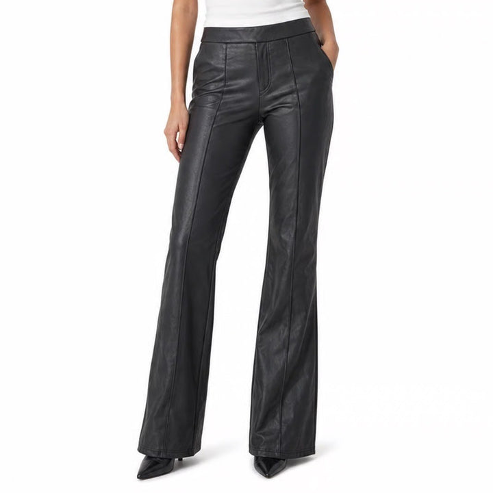 Shosho Black Faux Leather Flare Pants High Waisted Seam Detail Size L