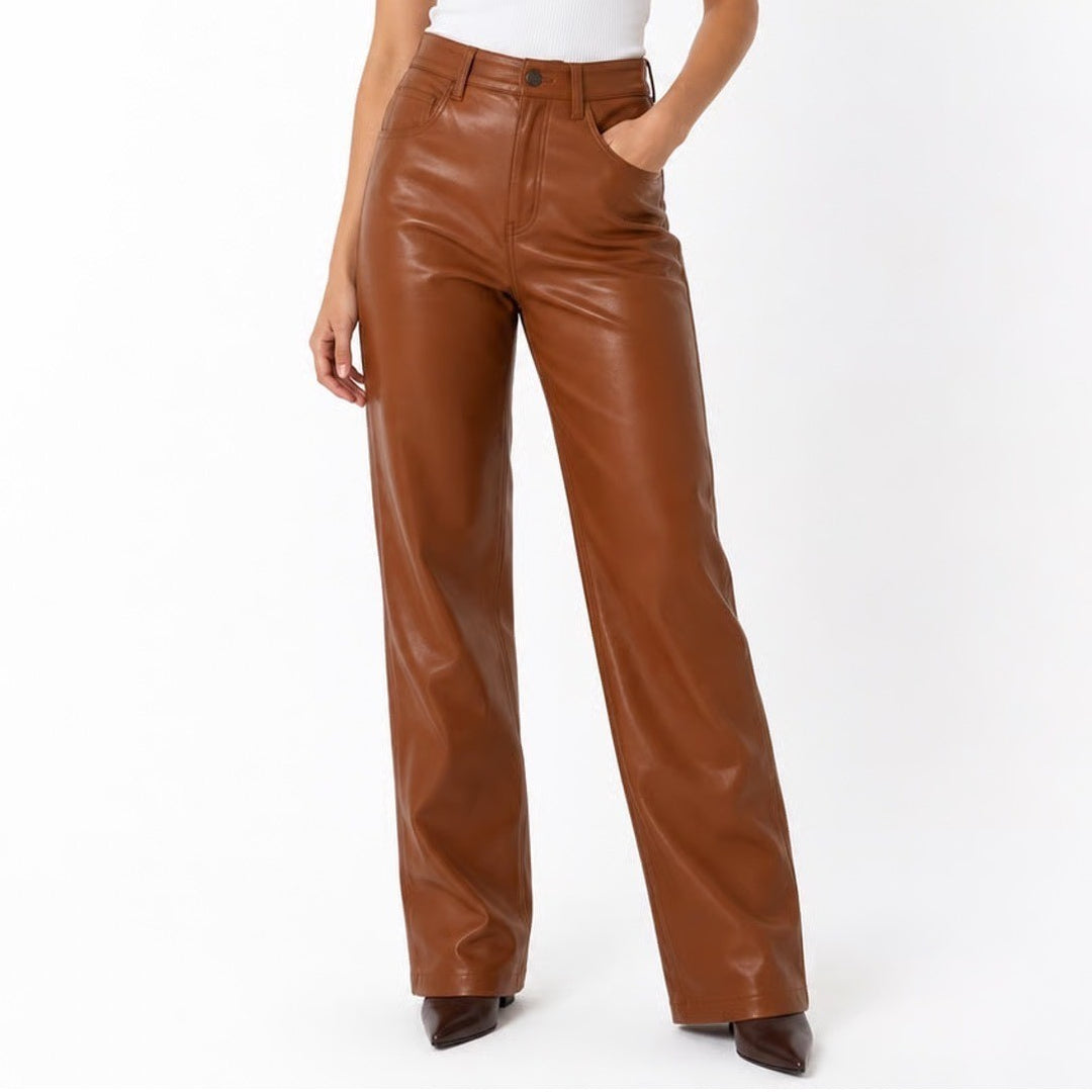 Abercrombie & Fitch The 90s Straight Ultra High Rise Vegan Leather Pants 0s