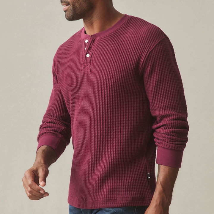 American Giant T-Shirt Mens S Zinfandel Cotton Stretch Henley Neck Waffle Knit