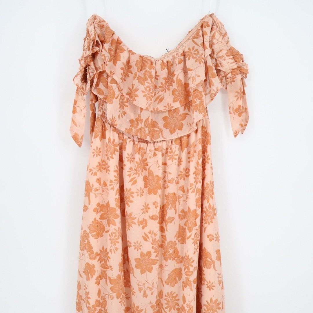 Lulus Love & Blooms Off The Shoulder Dress Womens Large Blush Floral Print Lined