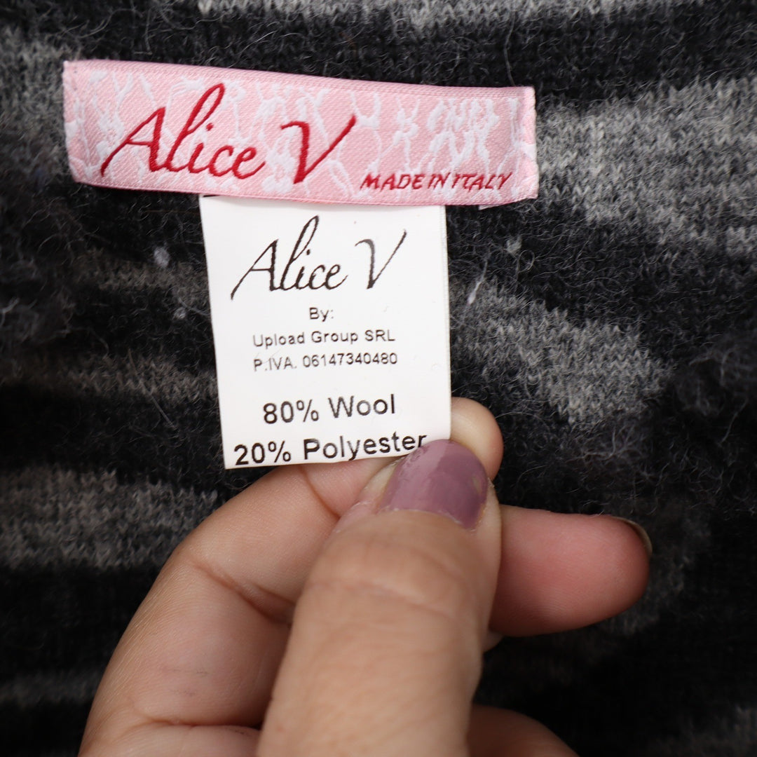Alice V Italy Wool Blend Gray Black Abstract Swirl Popcorn Knit Sweater Vest O/S